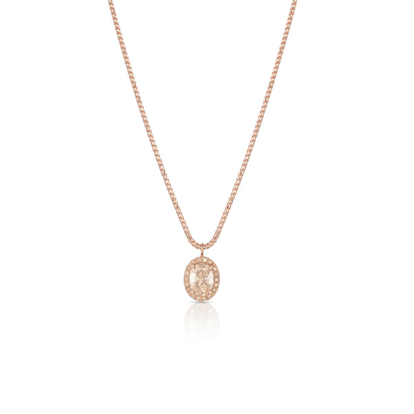 0.94ct champagne diamond halo oval pendant necklace <span class='visuallyhidden'>Call, text 323-404-2959 for shopping help.</span>